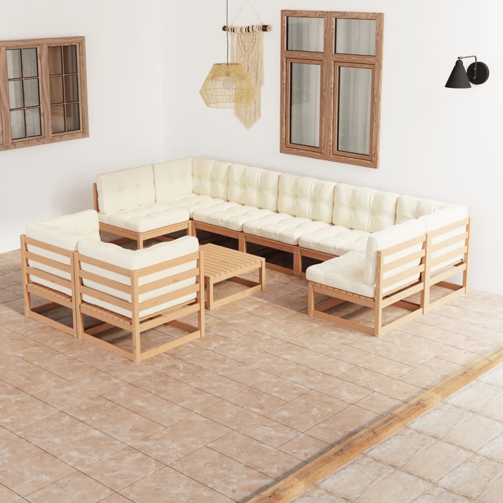 10-tlg. Garten-Lounge-Set Kissen Honigbraun Kiefer Massivholz